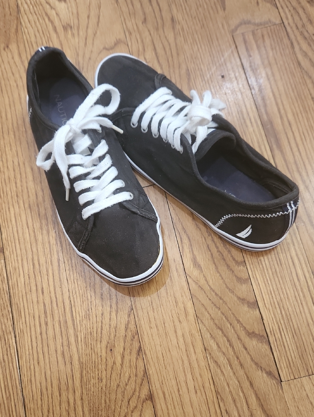Nautica Black Canvas Low-Top Sneakers with White Laces and Trim
